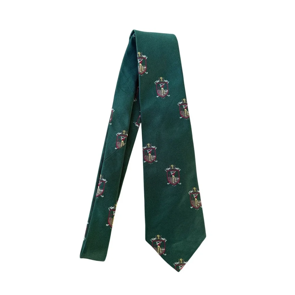 Vintage Polo Ralph Lauren‎ Mens Silk Tie Green Golf Crest Made in USA Hand Made